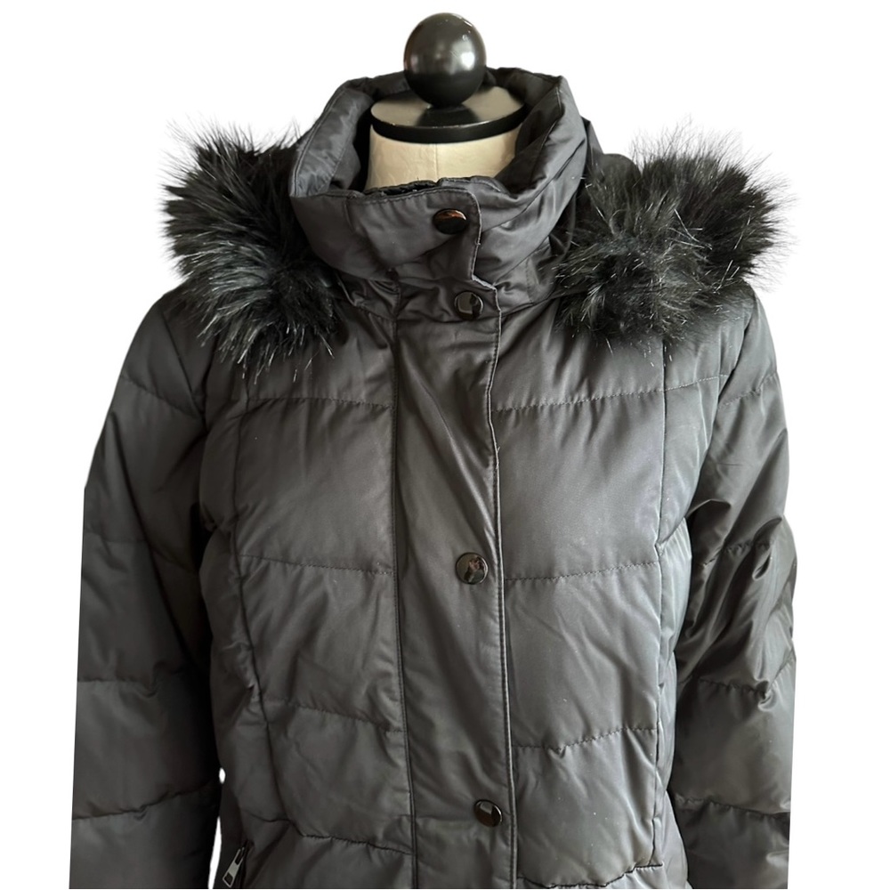 Lands End Women's Down Coat Faux Fur Hood Mid Thigh Black Size Medium - Picture 9 of 14
